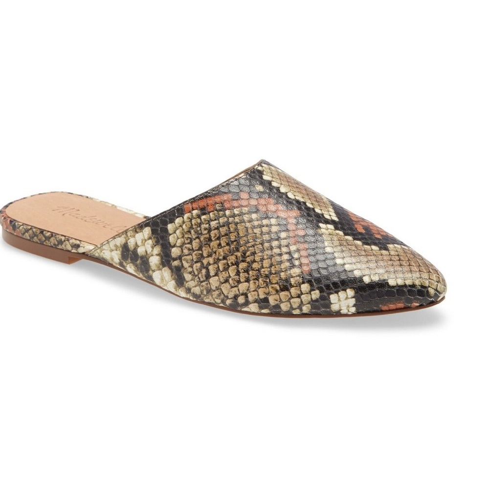 Madewell Remi Mule Slip on Snake-Print Spiced Cider Beige, Black & Brown 6.5 NWT